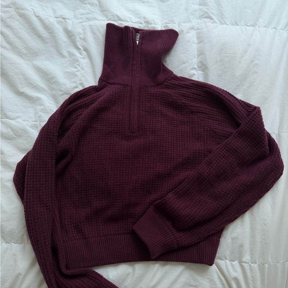 ALO Yoga Cashmere Plush Waffle 1/4 Zip Pullover - Picture 2 of 5
